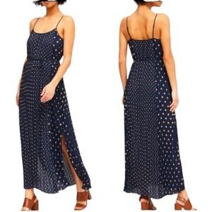 NWT Banana Republic Navy Beige Polka Dot Pleated Maxi Dress Belted Waist Size 4